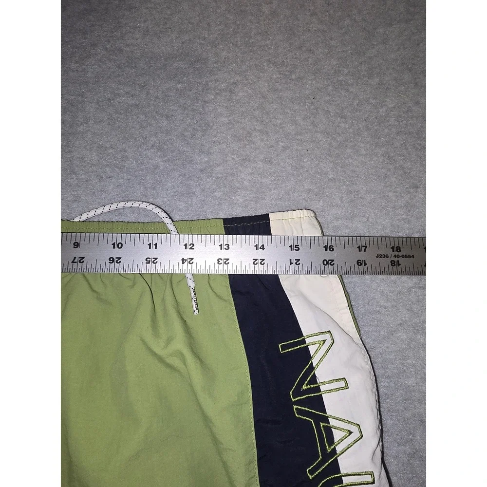 Nautica Mens Swim Trunks Green Navy Large Embroidered Logo Mesh Lined Shorts
